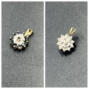 10k Yellow Gold Vintage Reversible Dark Blue Topaz Diamond Small Vintage Pendant